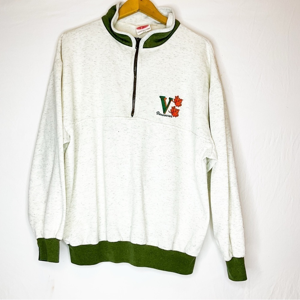 Vintage 90s Vancouver Embroidered Quarter Zip Sweatshirt Large